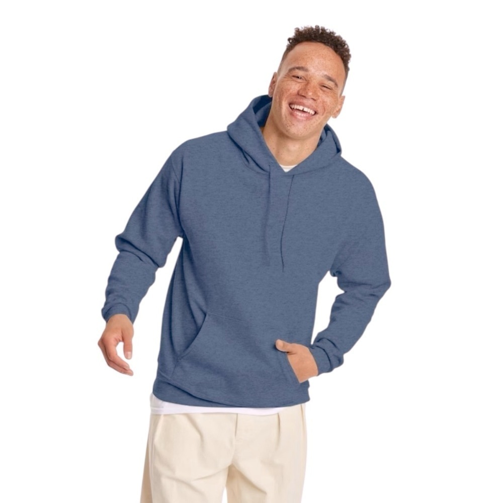 Hanes Men's Eco Smart Hoodie. Cotton Blend Heather Blue. XL #1526